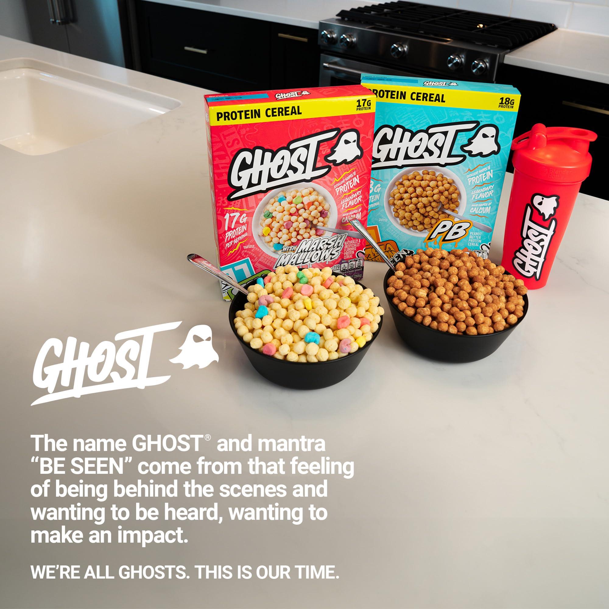 GHOST GHOST Protein Cereal, Peanut Butter Flavor (3-Pack) - Crunchy Peanut Butter Cereal Puffs - 18G Protein, Good Source of Calcium - Breakfast Cereal & Snack - 10.8oz Box