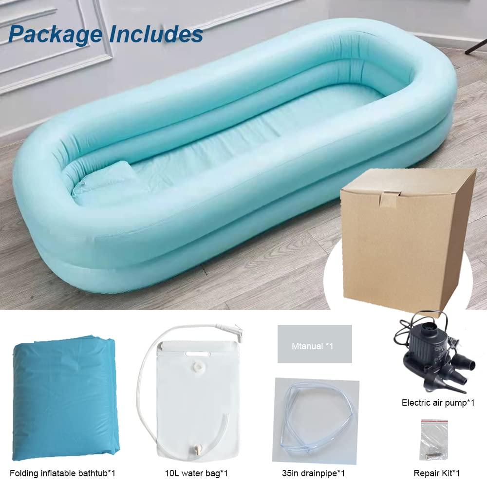 Pctaicge Medical Inflatable Tub, Portable Shower Bath Basin Kit, Portable Bathtub Adult Disabled, Patients, Seniors, Handicapped, Inflatable Bath Tub Bed Bathing with Pillow