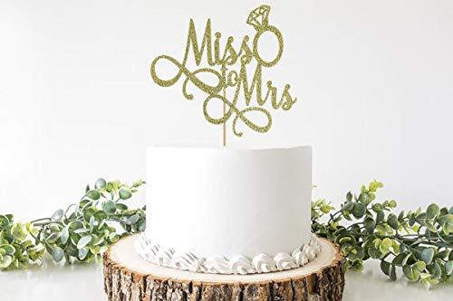 XIUHUBA Miss To Mrs Cake Topper, Glitter Wedding Engagement Bridal Shower Bachelorette Party Decorations Supplies, Gold