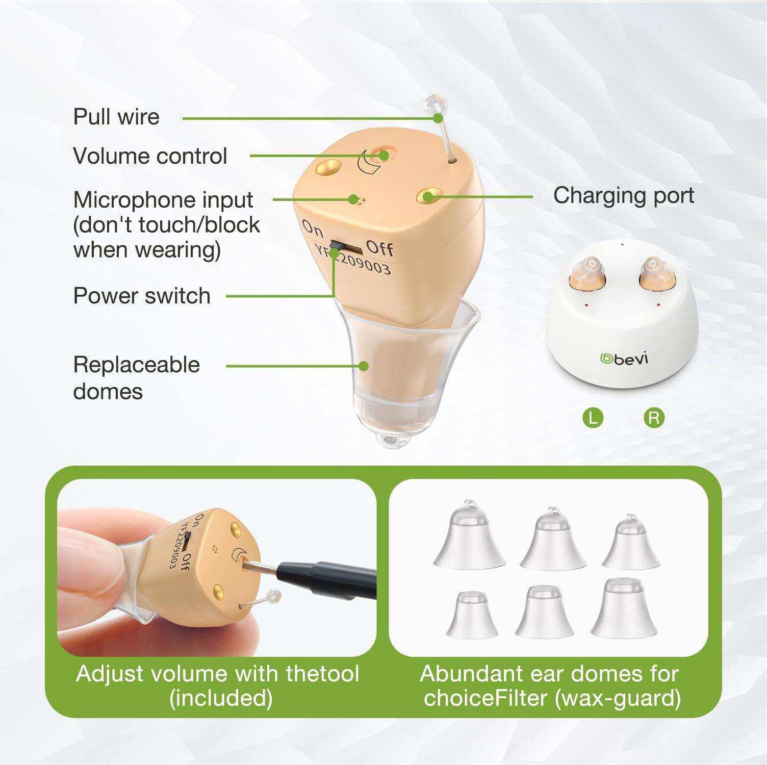 BEVI BEVI Rechargeable Hearing Aids for Adults Seniors, OTC Hearing Aids for Adults Seniors Rechargeable with Noise Cancelling, Invisible Hearing Aid Beige