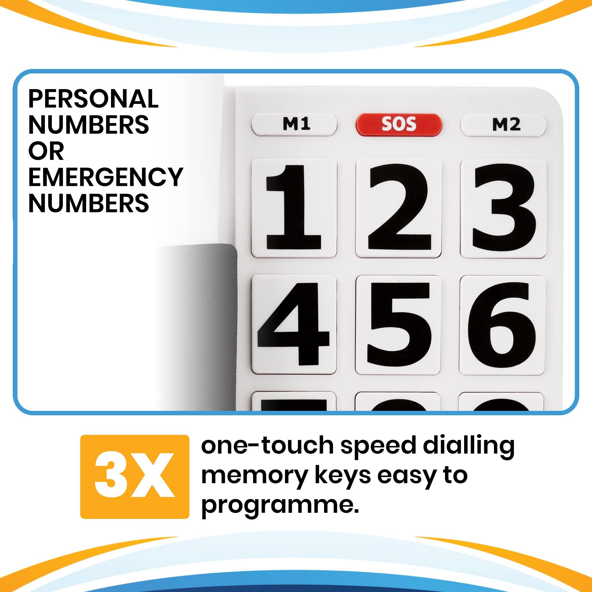 Acenis Acenis Big Button Phone for Seniors - Corded Landline Telephone - Large Buttons and One-Touch Dialling for Visually Impaired - 80 dB Amplified Ringer for Hearing Impaired, Ergonomic Non-Slip Grip