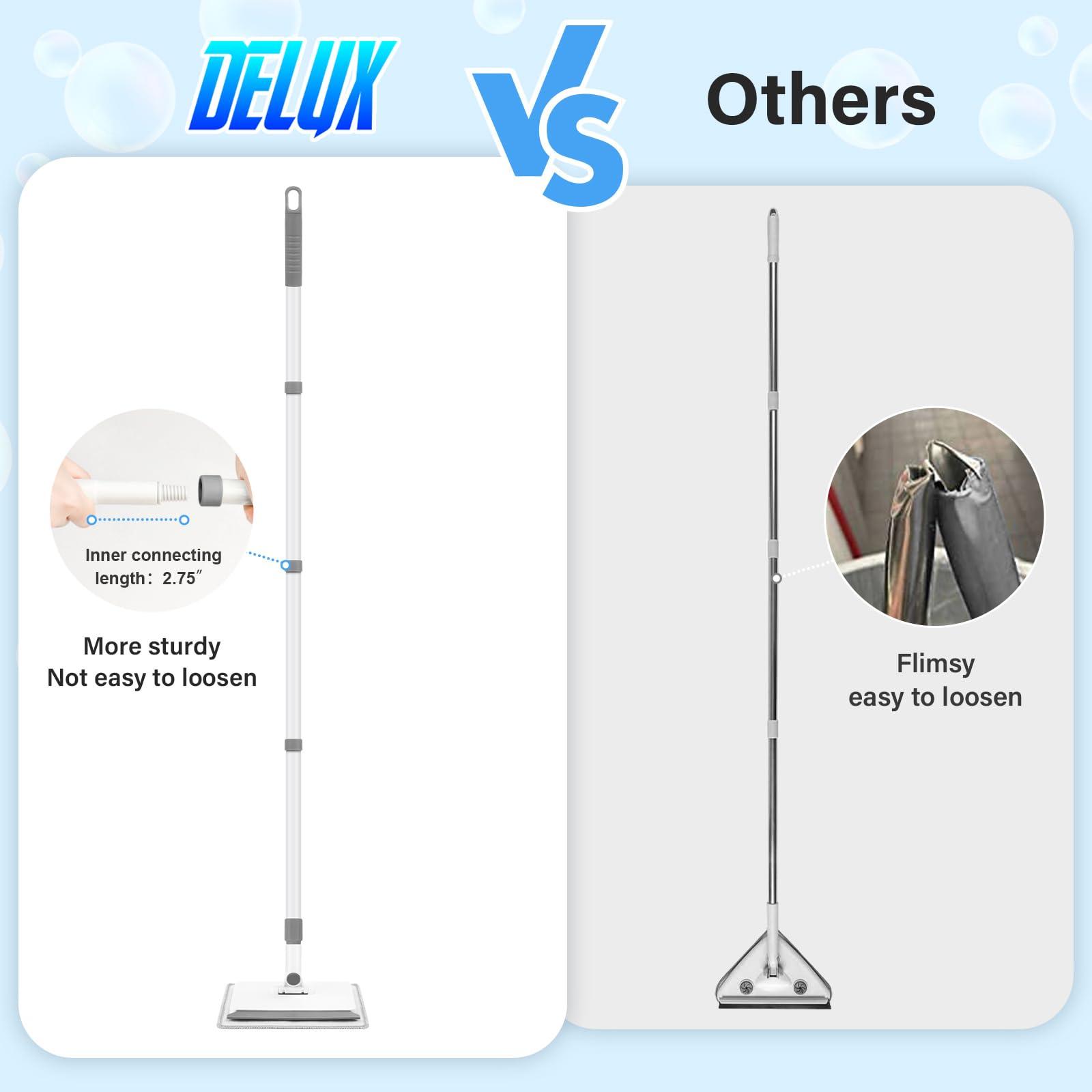 DELUX Baseboard Cleaner Tool with Handle, Baseboard Cleaner with Extendable Long Handle, 4 Reusable Cleaning Pads Wall Cleaner for Baseboards Cleaning, Ceiling, Wall, Floor, Shower Bathroom Kitchen