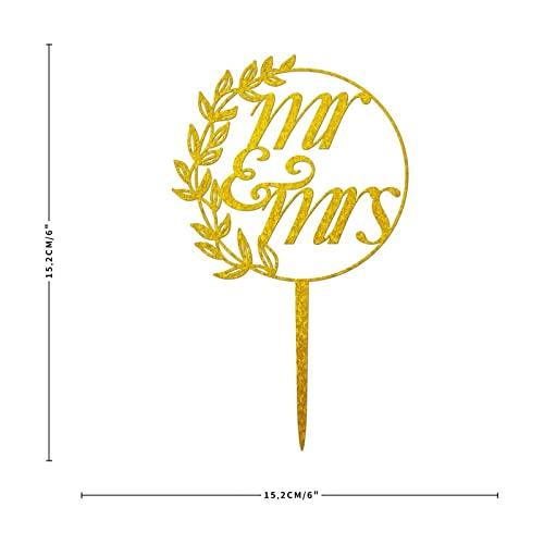 YWSYWS654 Personalized Wedding Cake Topper Mr&Mrs Cupcake Topper Gold Glitter Acrylic Pastries Decorations Cake Toppers for Anniversary Engagement Bridal Shower Cake Decoration