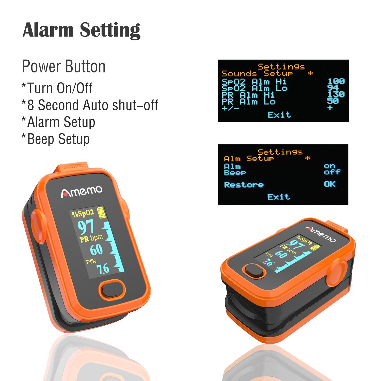Amemo Pulse Oximeter,OLED Display Oxygen Monitor Fingertip,Blood Oxygen Saturation Monitor(SpO2) with Carrying Case,Silicone Cover (Orange)