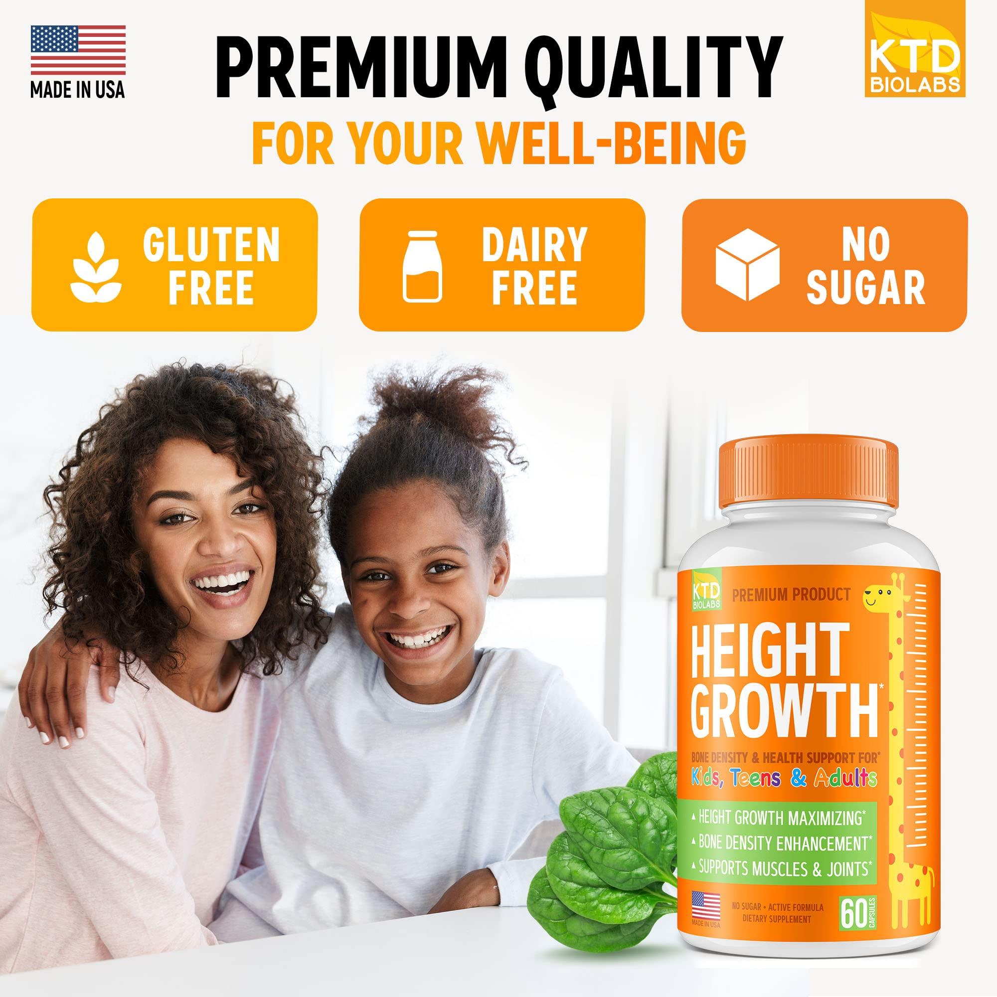 KTD BIOLABS KTD BIOLABS Height Growth Maximizer - Made in USA - Natural Height Increase Booster & Teen Vitamins - Pills to Grow Taller at Any Age - Bone Growth Supplement for Adults & Kids