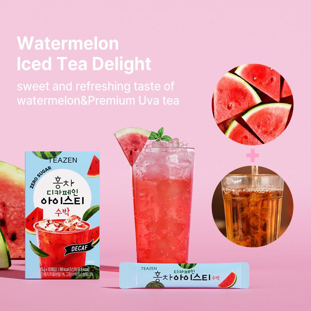 TEAZEN Teazen Summer Watermelon Iced Tea, Sugar Free, Uva Black Tea, Hydration Drink Mix, Decaf, 10 Sticks, 1.76oz