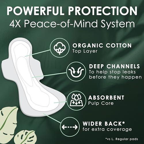 L. L. Pure Cotton Topsheet Pads for Women, Extra Long Overnight Pads, Maxi Pads with Wings, Unscented Menstrual Pads, 28 Count x 2 Packs (56 Count Total) (Packaging May Vary)