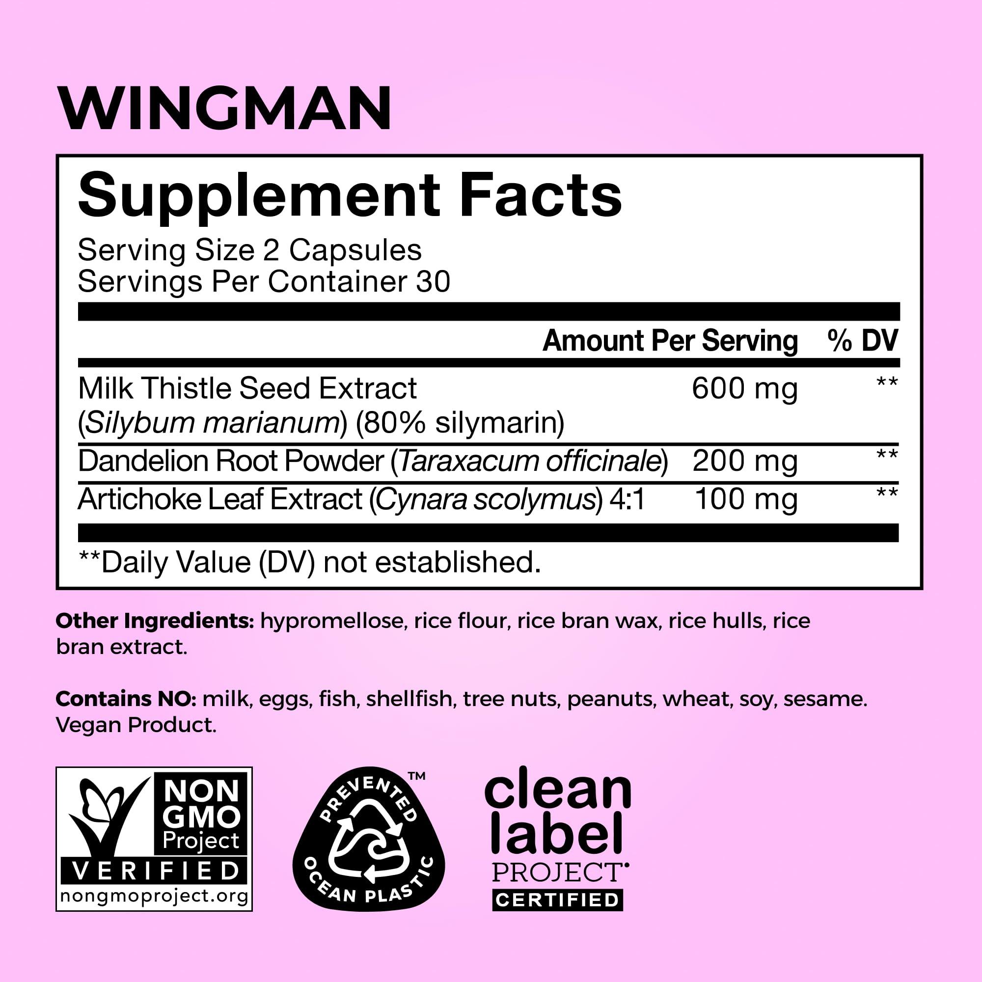 HUM HUM Wing Man - Liver Detox and Liver Support Supplement with Milk Thistle, Dandelion Root Powder & Artichoke Leaf Extract - Helps Flush Liver of Toxins (60-Count)