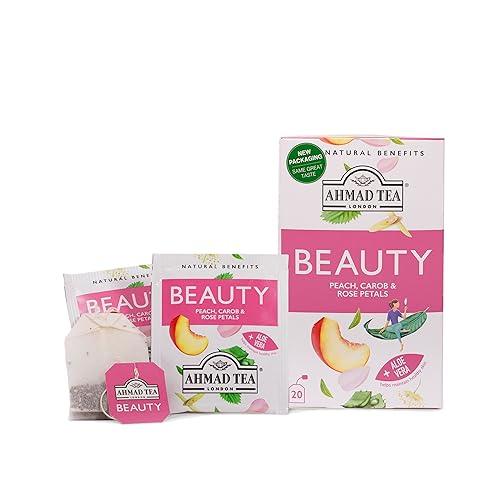 Ahmad Tea Ahmad Tea Herbal Tea, Peach, Carob, and Rose Petals 'Beauty' Natural Benefits Teabags, 20 ct (Pack of 6) - Decaffeinated & Sugar-Free