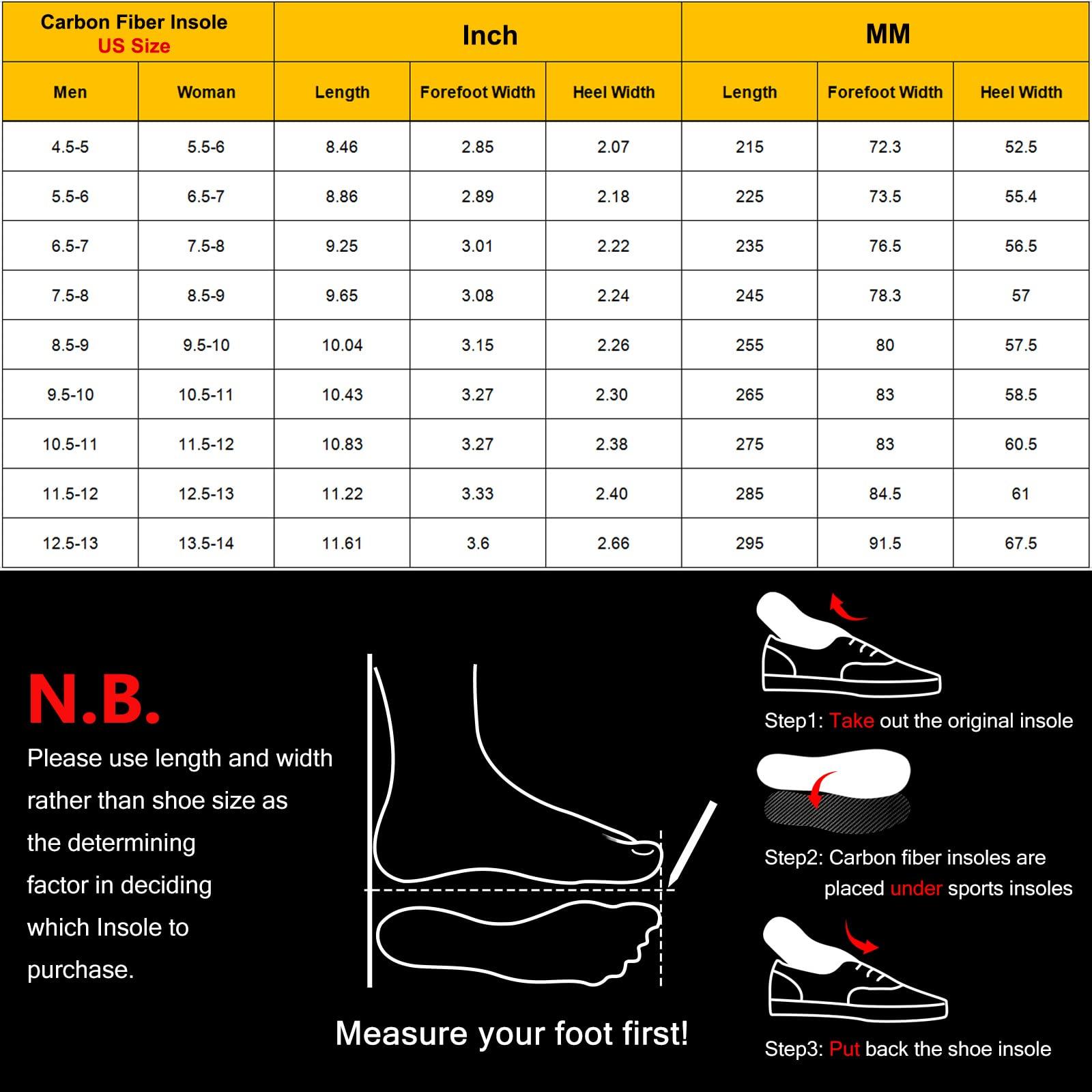Docarbonfi Carbon Fiber Insoles for Sport, Foot Support Performance Insoles for Athletes-Reduces Shock to Increase Energy Return & Injury-Preventing, Sport Insole fit for Playing Basketball,Soccer,Running, 235mm