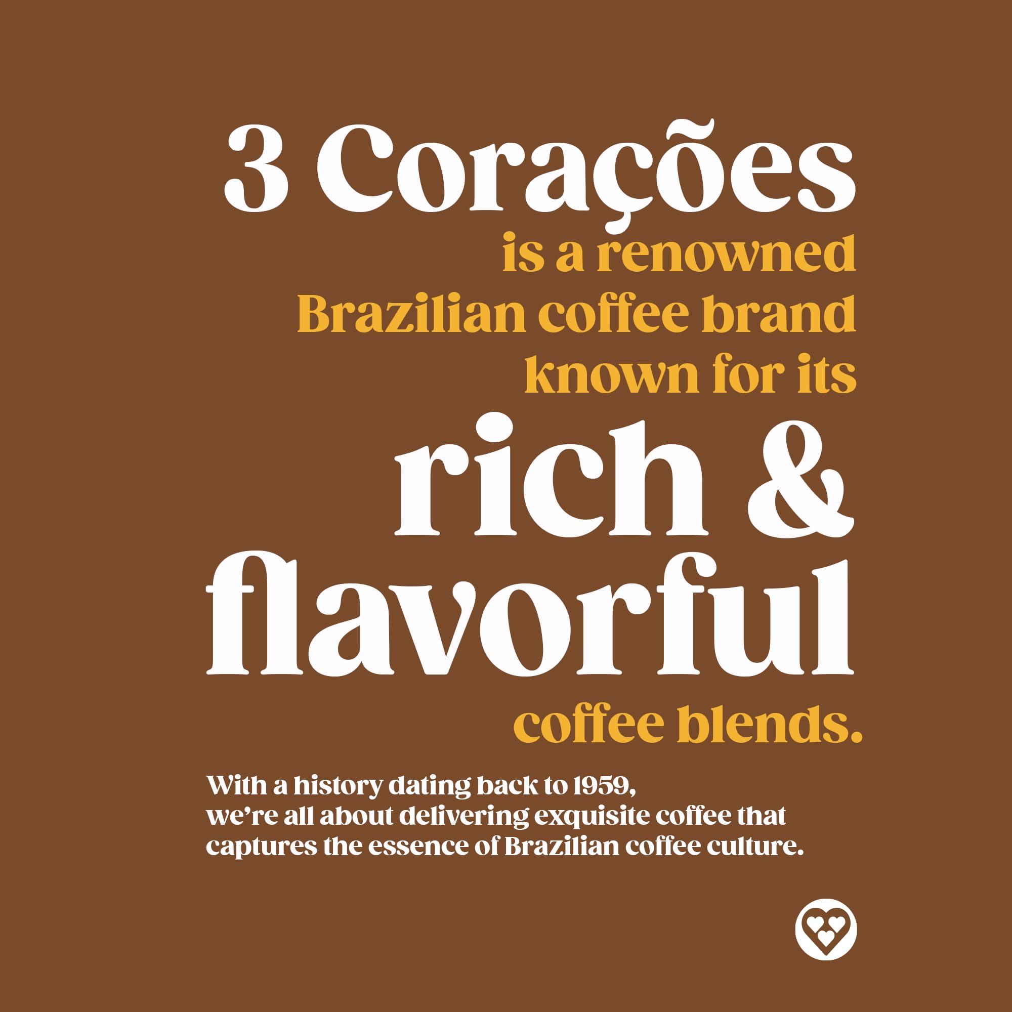 3 Coracoes 3 Coracoes Traditional Brazilian Ground Coffee - 17.6 ounces - Vacuum Sealed Pack of 2 - Fine Ground Coffee Medium Roast - Naturally Processed for Unique Flavor, Aroma, and Full Body Texture