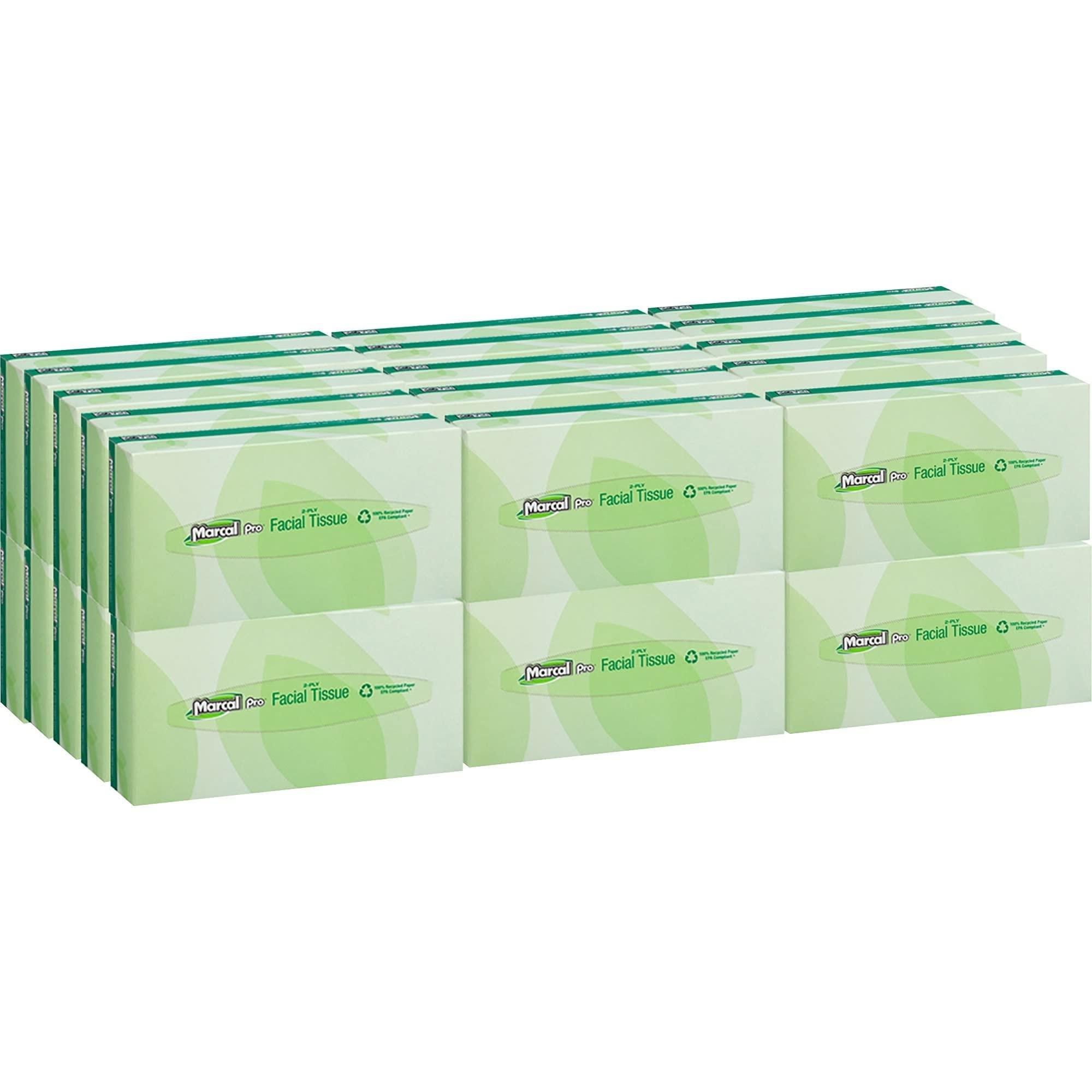 Marcal Marcal PRO 100% Recycled Convenience Pack Facial Tissue, Septic Safe, 2-Ply, White, 100 Sheets/box, 30 Boxes/carton