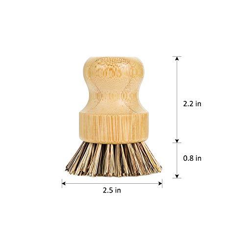 GREENTH PRO GREENTH PRO Palm Pot Dish Brush- Nature Bamboo 2 Packs Mini Durable Scrub for Kitchen Cleaning with Ceramics Holder