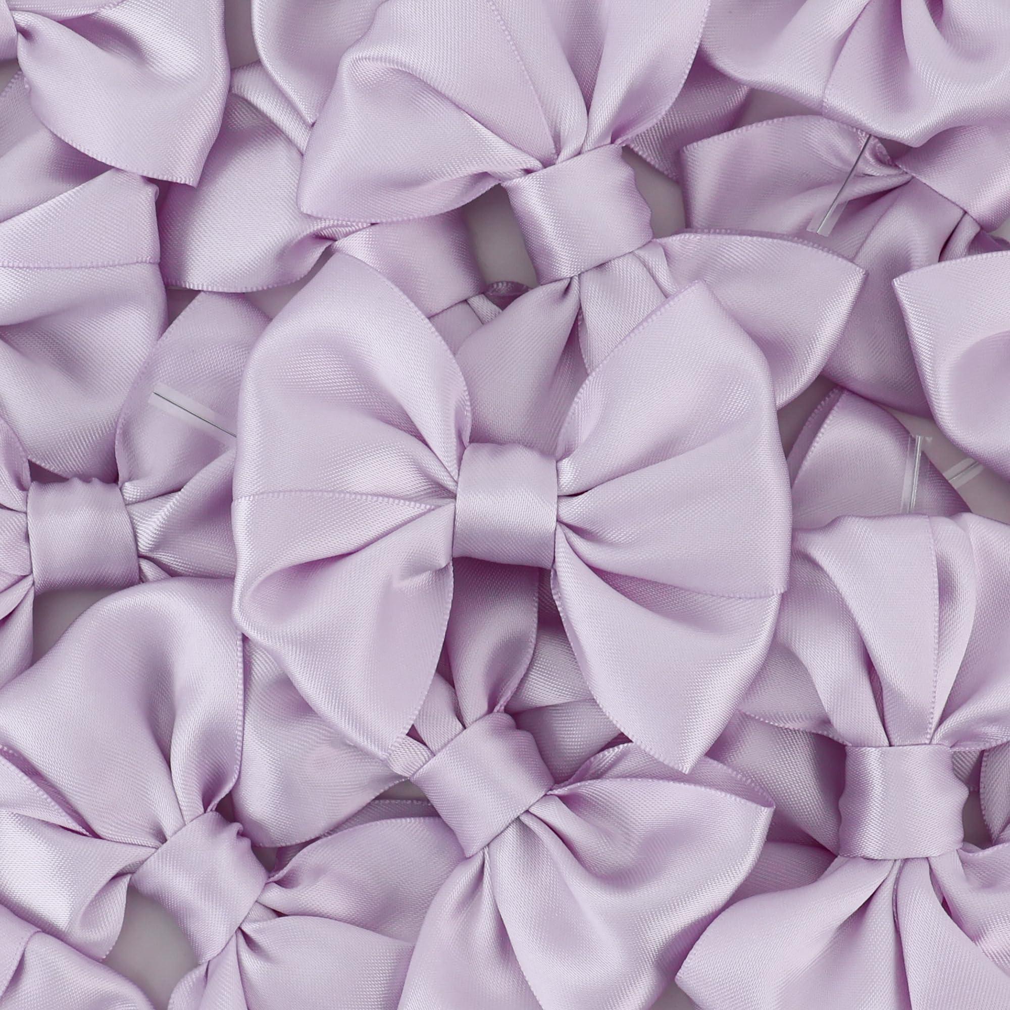 AIMUDI AIMUDI Lilac Satin Ribbon Twist Tie Bows for Treat Bags 3.5\" Light Purple Bows for Crafts Small Bows for Gift Wrapping Premade Bows for Cake Pop Candy Apples Gift Bags Wedding Baby Shower -24 Counts