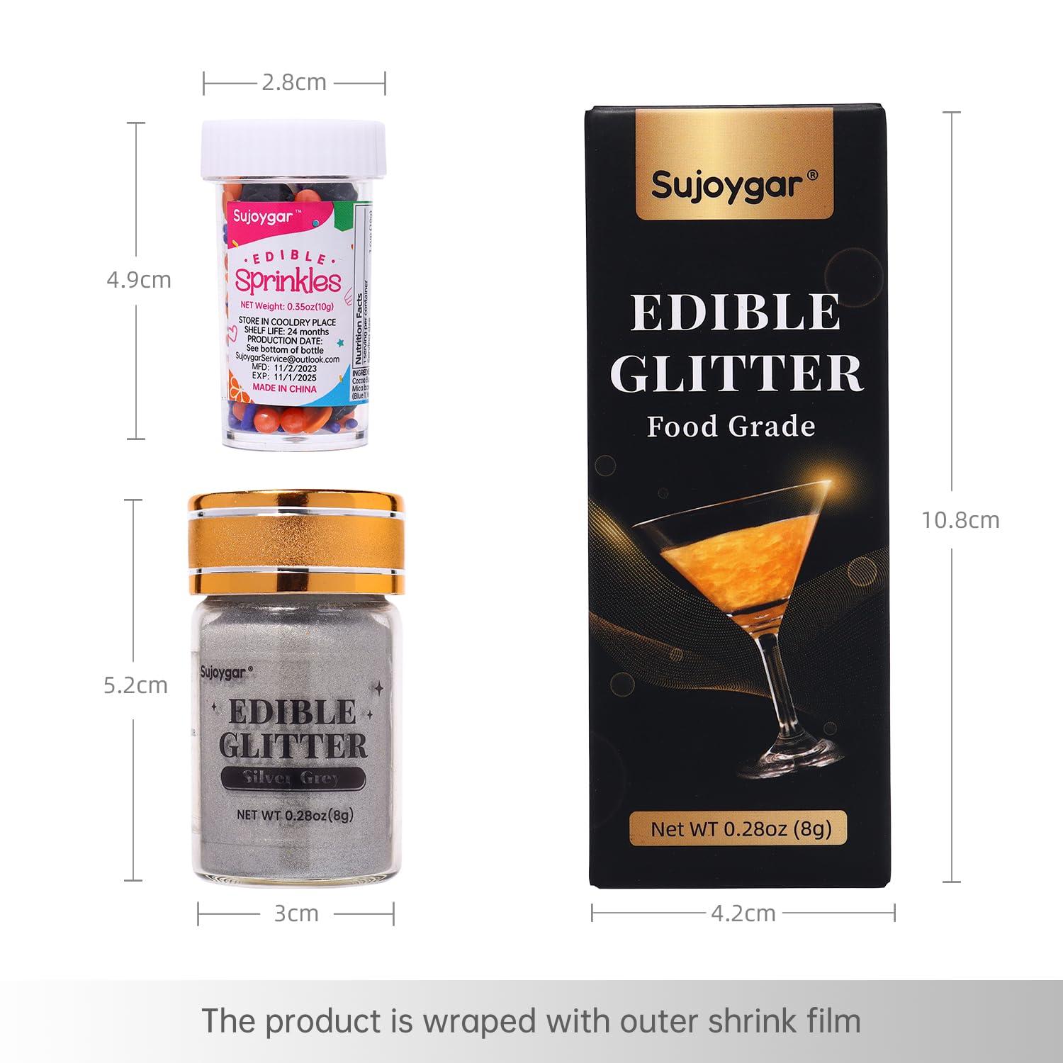 Sujoygar Sujoygar Silver Grey Edible Glitter, Food Grade 8g, Edible Glitter for Drinks, Kosher & Halal Certified, Cocktail, Cupcake, Chocolate, Strawberry, Baking