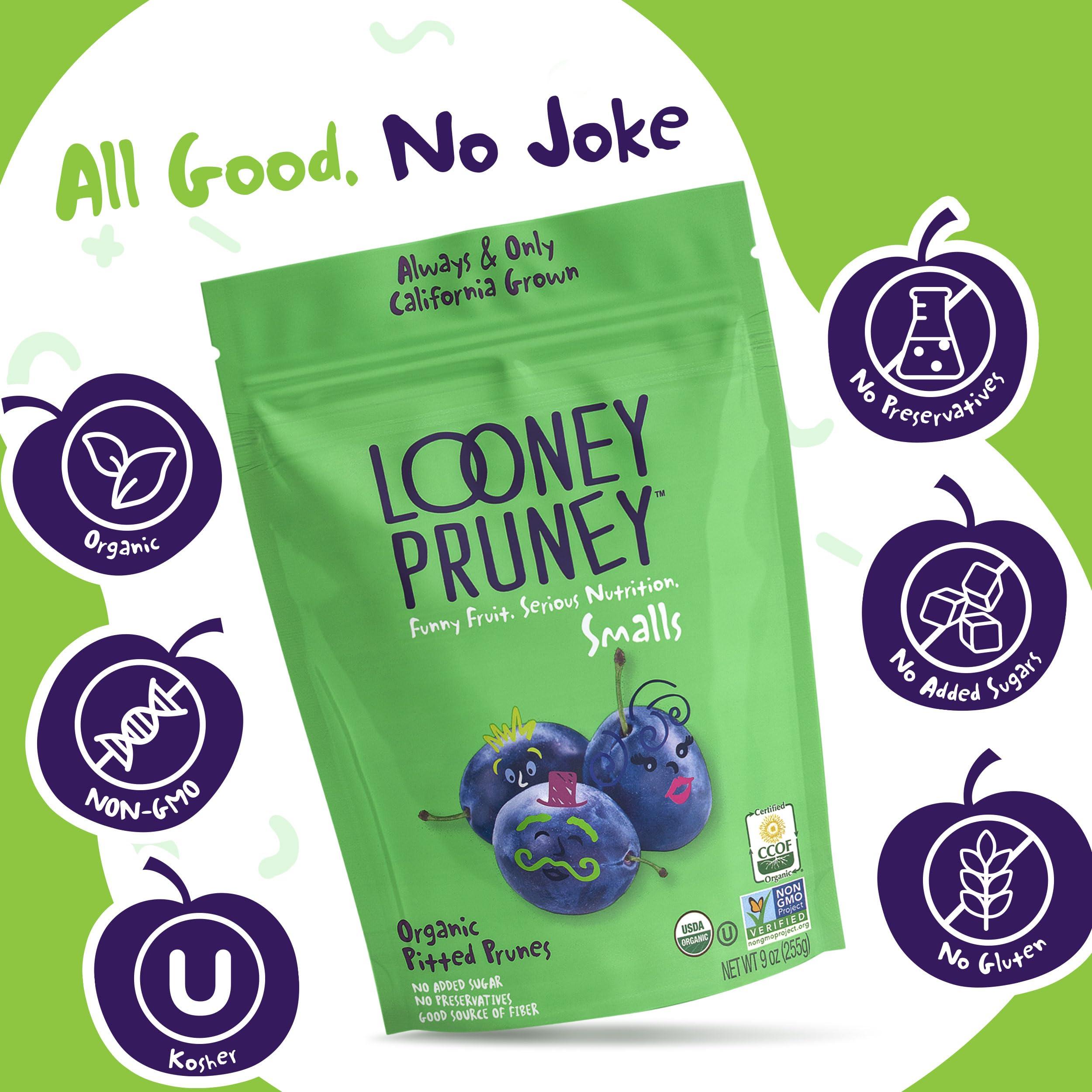 Looney Pruney Looney Pruney Smalls Fruit Snacks | Naturally Sweet Bite-Sized Prunes | Organic Fruit Snack Packs For Kids & Adults | Vegan Food With No Added Sugar & Preservatives | Kosher | 9 oz. (Pack of 6)