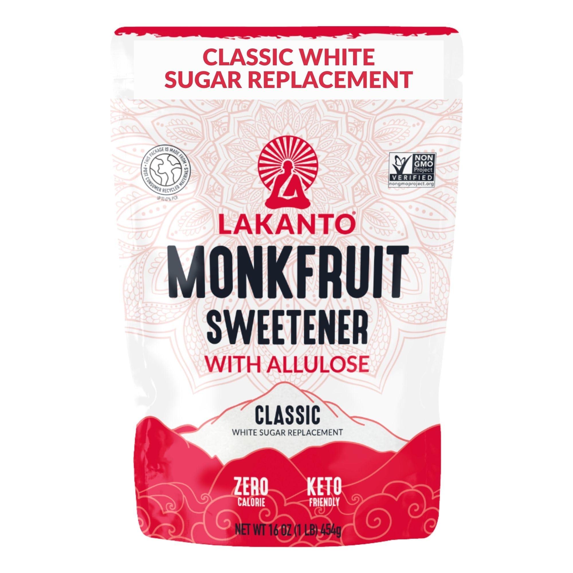 Lakanto Lakanto Classic Monk Fruit Sweetener With Allulose, White Sugar Substitute From Monk Fruit Extract for Baking, Coffee & Tea, Gluten Free, Zero Calorie, Low Carb, Non GMO, Keto, Classic White, 1 LB Bag