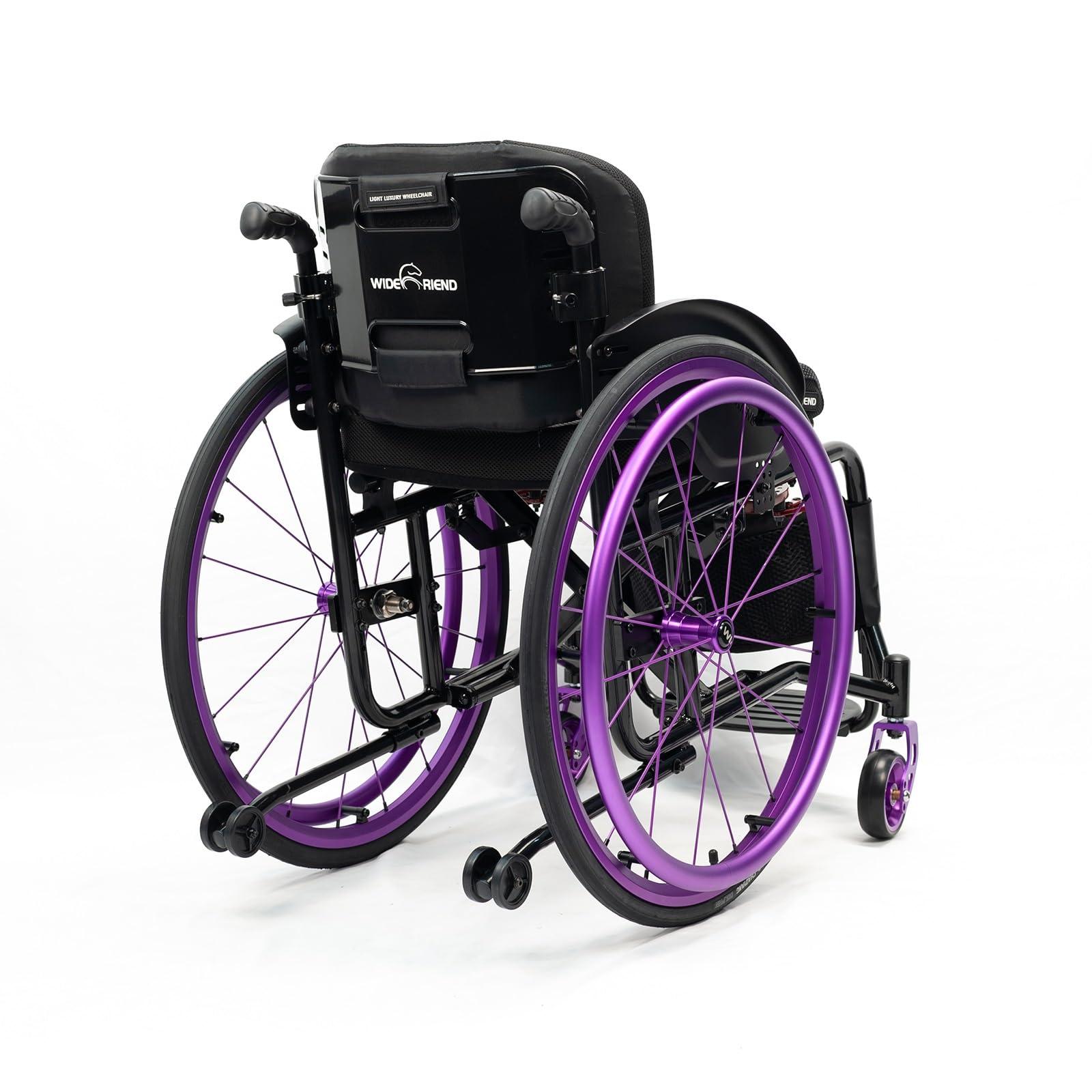 Atduglanix All-Terrain Ultra Lightweight Sports Wheelchair Foldable Adjustable Footrest and Seat Height, Handbrakes,Suitable for Teenagers, Adults, Seniors(Purple1,Seat Width 39cm/15.35in)