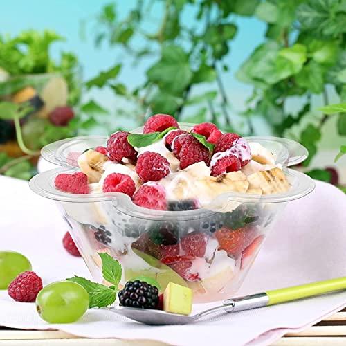 Minsily Minsily 50 Pack Clear Plastic Dessert Bowls 8 oz Disposable Ice Cream Cups Flower Parfait Cups Sample Serving Bowls Plastic Dessert Cups Sundae Snack Fruit Salad Bowl Appetizers Cup for Holiday Party