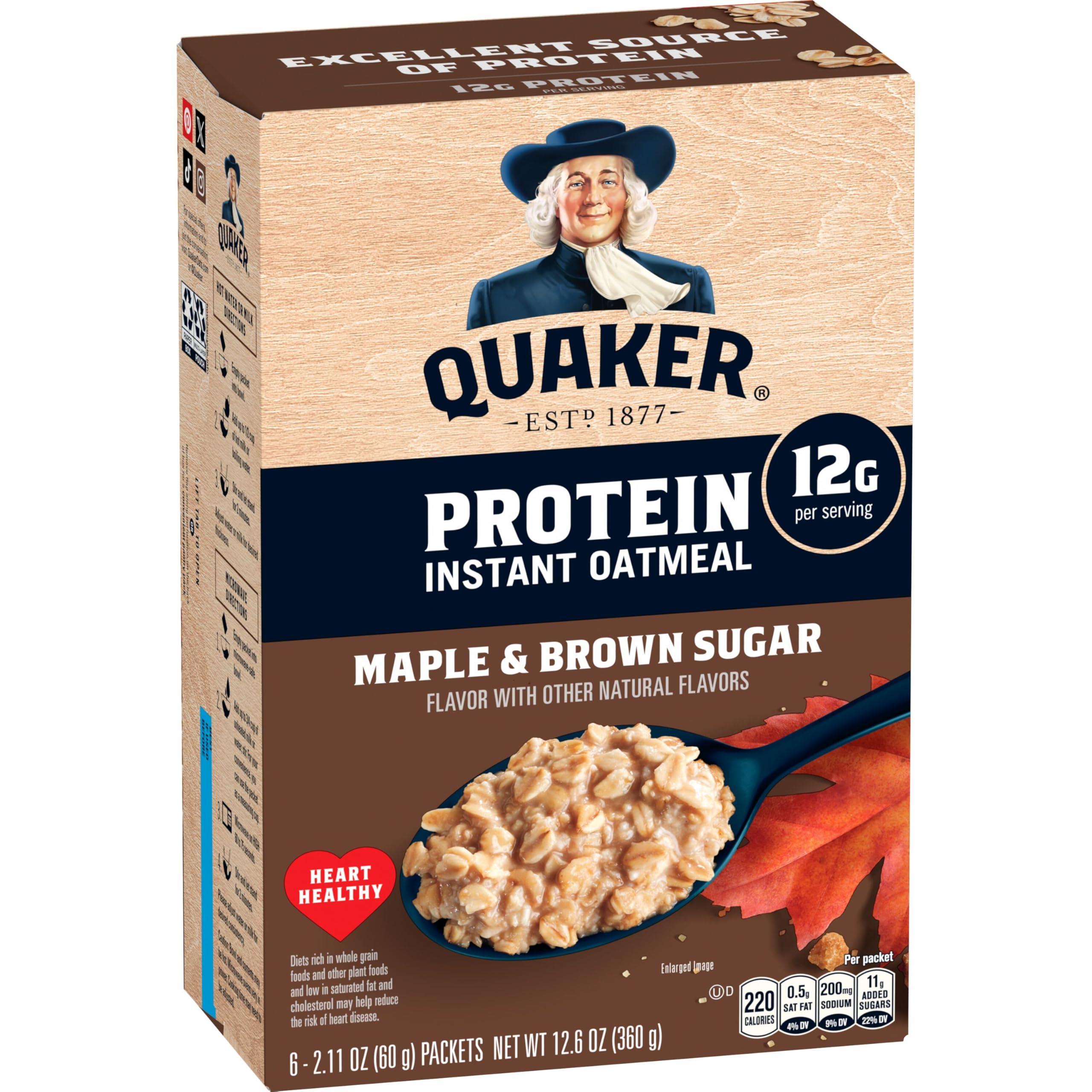 Quaker Quaker Instant Oatmeal, Protein Maple Brown Sugar, 10g Protein, 12.6 oz - Pack of 6