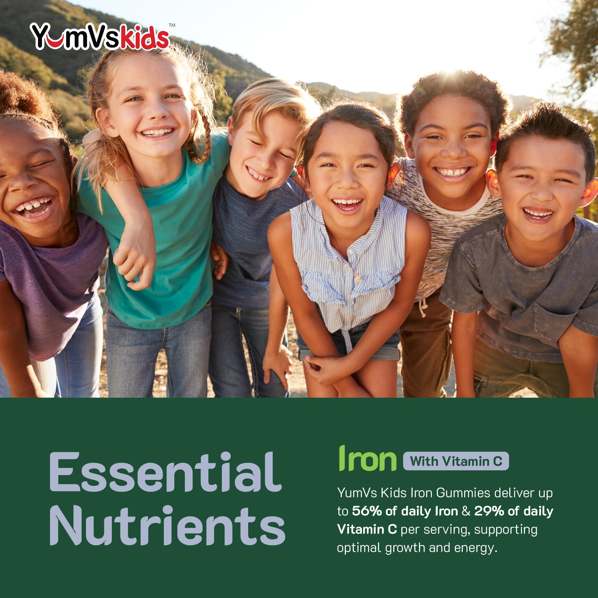 YUM-V'S YumVs Complete Kids Iron Gummies - Kids Iron Supplement Gummies with Vitamin C - Grape Flavor, Children\'s Chewable Iron Supplement for Kids, Kosher Halal Gluten Free Vegetarian Iron Gummies (60 Count)