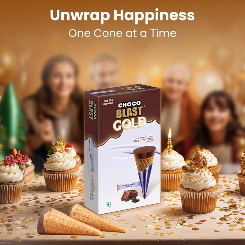 Pure Temptation Pure Temptation Gold Chocoblast Waffle Cones [10 Pieces] Snacks for Kids & Adults - Non-Meltable Chocolate Gift Box - Individually Wrapped Chocolate-Filled Waffle Cones Bites for Christmas Gifts