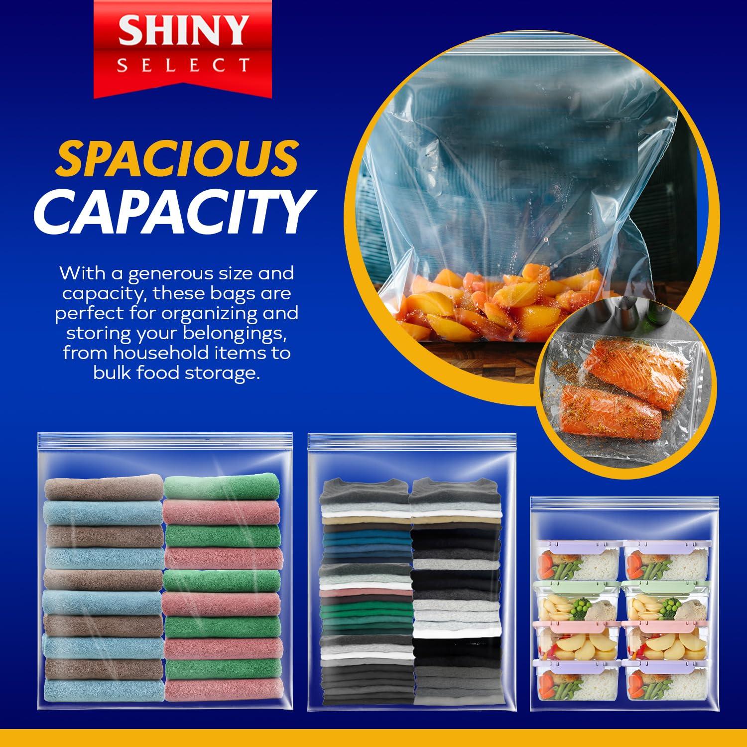 SHINY SELECT Extra Large Plastic Storage Bags With Zipper Top 3 Gallon 16\" x 18\" Jumbo Size Bag Heavy Duty 3 Mil Thick Clear X-Large Big Zip Bags for Food Freezer Clothes Travel Moving (12)