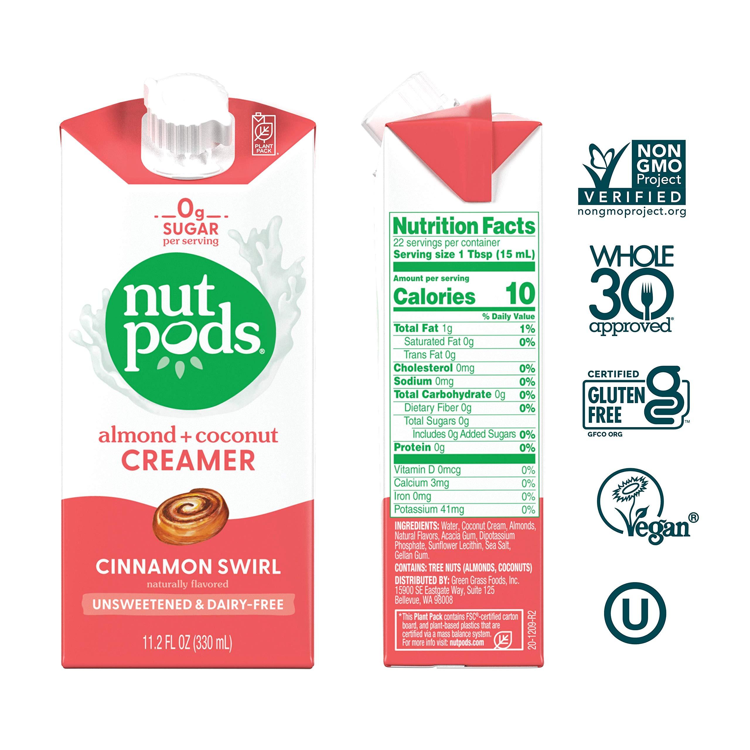 nutpods nutpods Non Dairy Coffee Creamer Bundle: a 4 pack of French Vanilla creamer and a 3 pack of Cinnamon Swirl creamer.