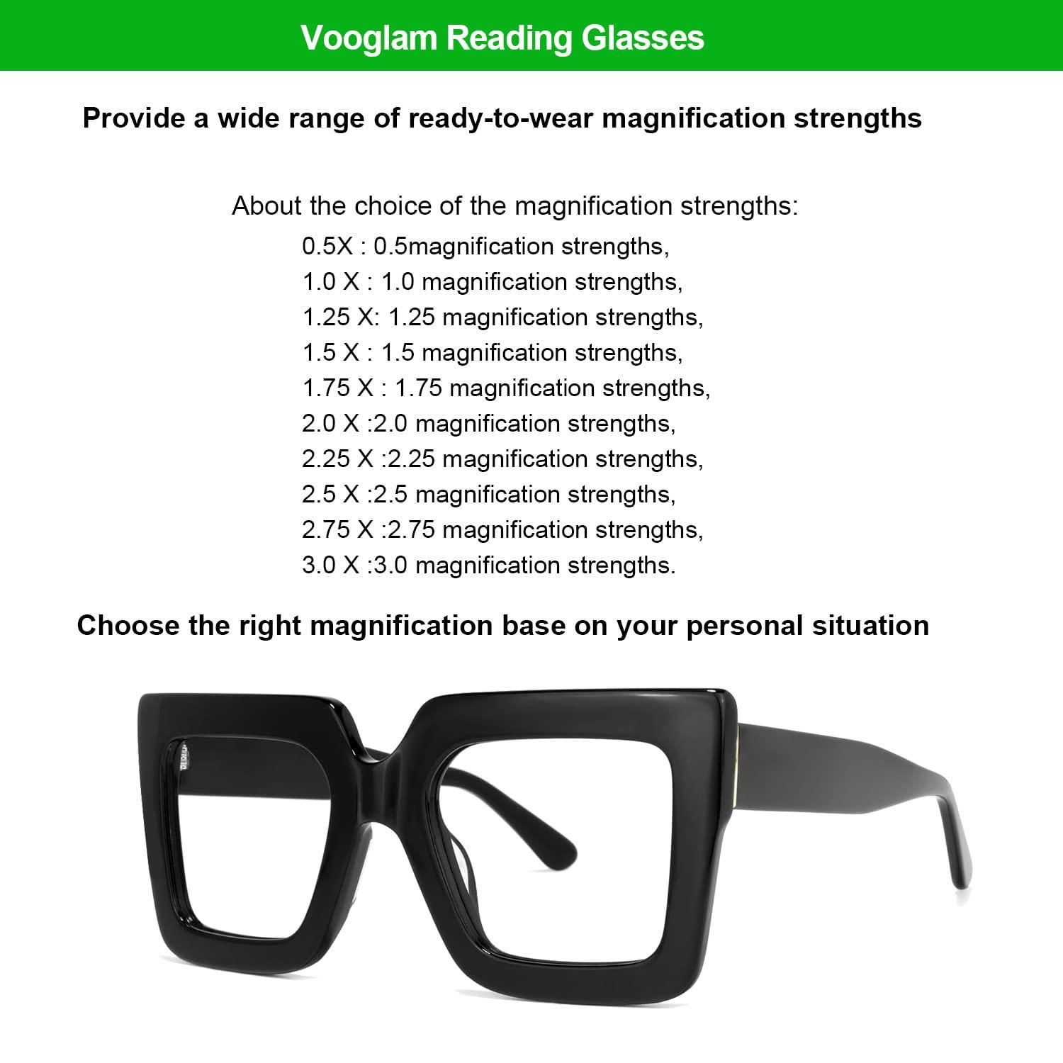 VOOGLAM VOOGLAM Oversize Square Reading Glasses For Women Men Anti Blue Light UV Eyestrain Readers Eyewear Charisse VFPO306-02 3.0X Strength