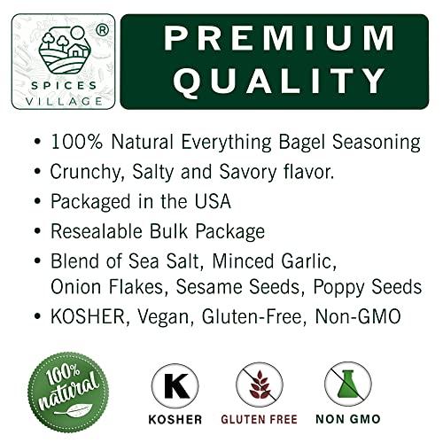 Spices Village SPICES VILLAGE Everything Bagel Seasoning [ 8 oz ] Blend of Sea Salt, Minced Garlic, Onion Flakes, Sesame Seeds, Poppy - Kosher Certified, Gluten Free, Vegan, Keto Bagels, Resealable Bulk Bag