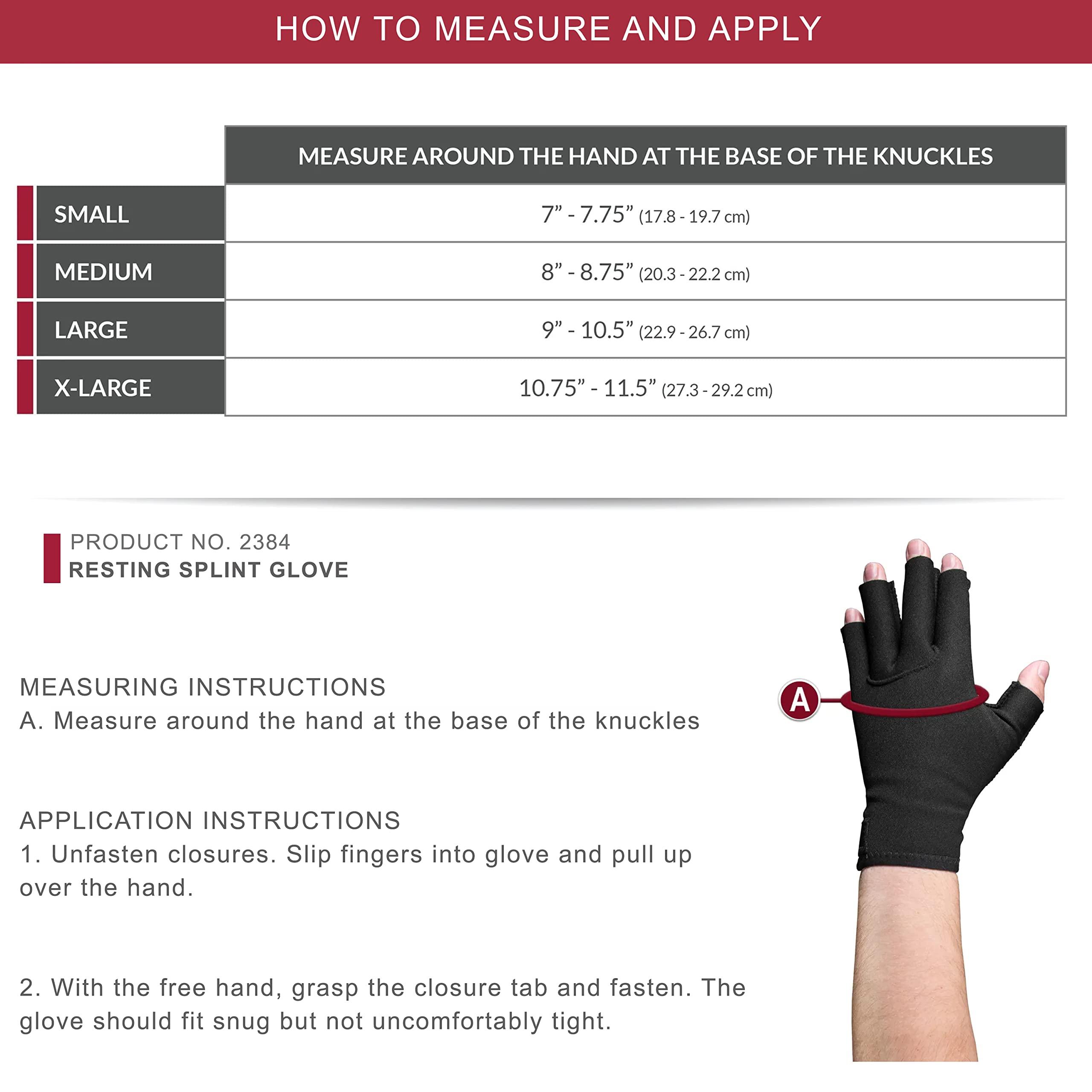 OTC OTC Resting Splint Glove, 5 Finger Semi-Rigid Splints, Open Tips, Black, Left Hand, Medium