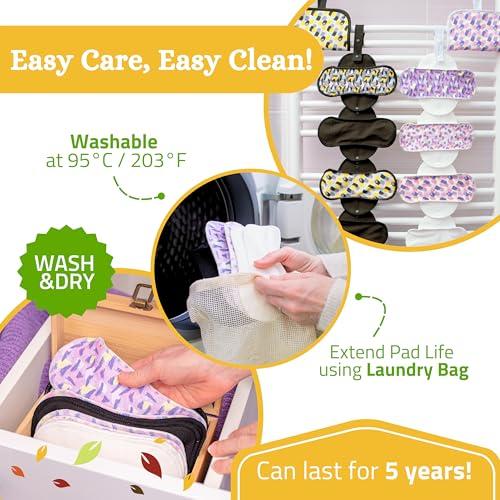 Natissy Non-Slip Organic Reusable Period Pads for Light Flow (S+M, 6-Pack); High-Temp Washable Cotton Cloth Pads for Women & Teens; Non-Irritating, Soft Reusable Pads Menstrual for Comfortable Period Care