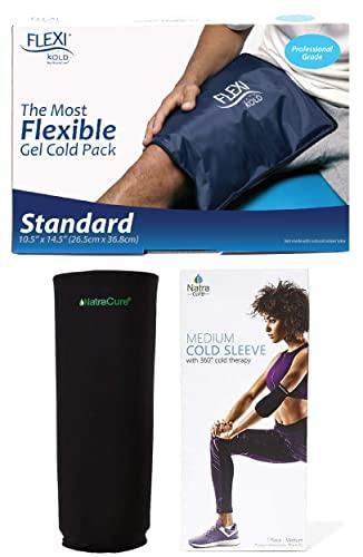 NatraCure FlexiKold Large Gel Ice Pack and NatraCure Gel Cold Sleeve Wrap - Size: Medium