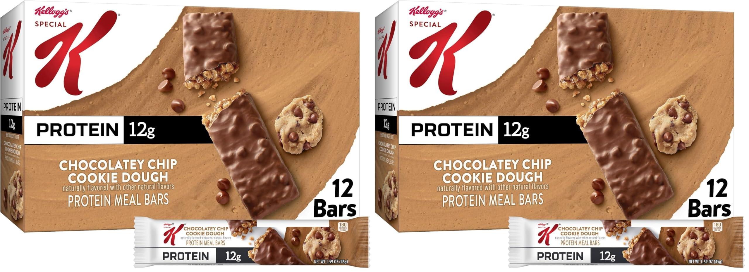 Special K Kellogg's Special K Protein Meal Bars, 12g Protein Snacks, Meal Replacement, Chocolatey Chip Cookie Dough, 19oz Box (12 Bars) (Pack of 2)