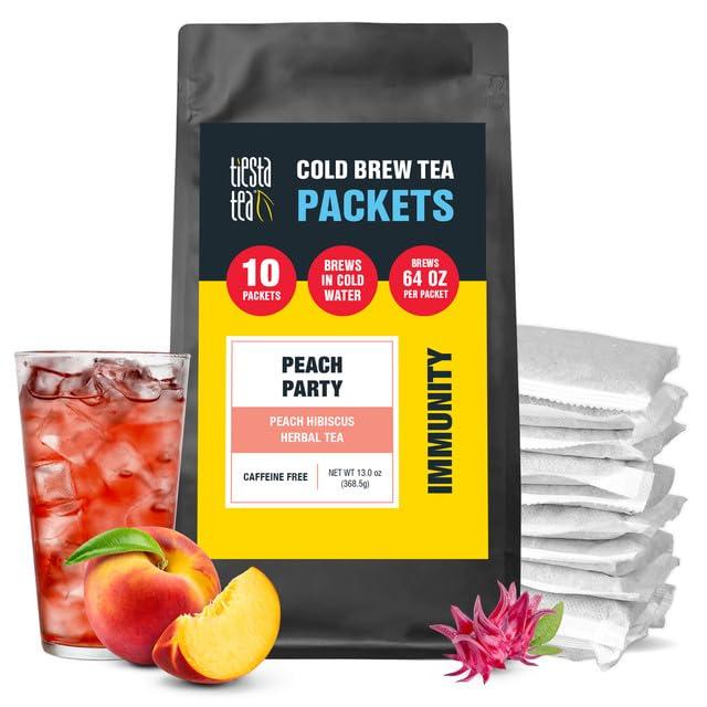 Tiesta Tea Tiesta Tea - Peach Party Cold Brew - Peach Hibiscus Herbal Tea - Premium Loose Leaf Tea Blend - Non Caffeinated Iced Tea - Cold Brew Tea Packets - Brews 64 oz of Pitcher Per Bag (Pack of 10)