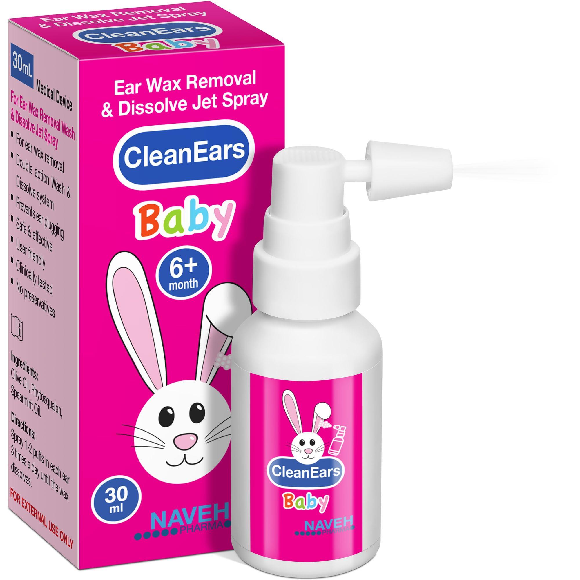 NAVEH PHARMA NAVEH PHARMA CleanEars Baby | Fast-Acting Ear Wax Removal Drops | Breaks Down & Dissolves Wax in Just 1 Treatment | Clinically Proven to Be 300% More Effective | All-Natural, Gentle & Safe | 1 Fl Oz