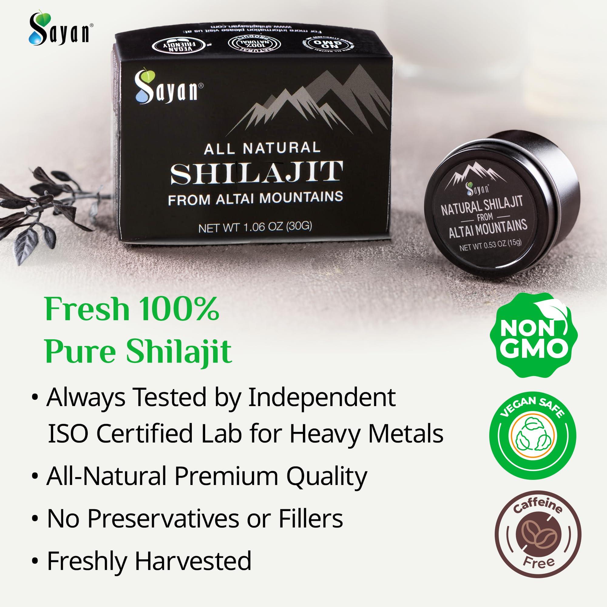 Sayan Sayan Pure Authentic Altai Shilajit Resin - 30 Grams, 4 Month Supply - High Efficacy Organic Fulvic Acid Supplement for Women and Men to Support Immune System, Energy, & Detox - Vegan, Non-GMO