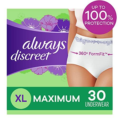 Always Discreet Always Discreet & Postpartum Incontinence Underwear for Women, Size XL, Maximum Absorbency, Disposable, Green, X-Large, 30 Count
