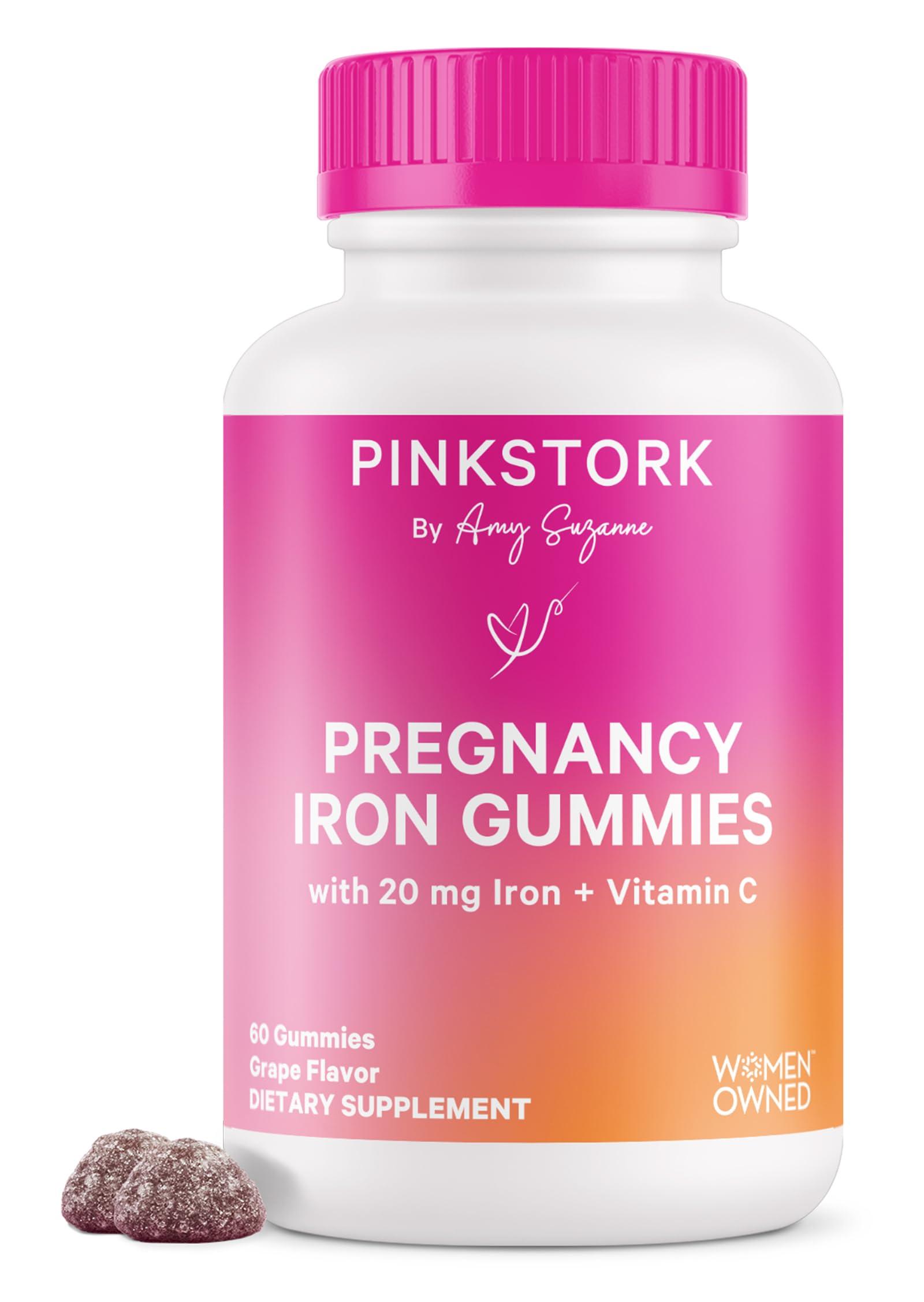 Pink Stork Pink Stork Prenatal Iron Supplement Gummies for Women - 20 mg Iron Gummy with Vitamin C - Grape Chewable for Iron Deficiency, Energy, & Blood Builder - 60 Gummy Chews