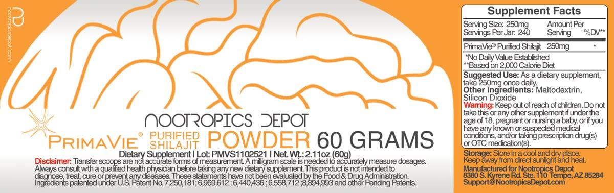 Nootropics Depot Nootropics Depot PrimaVie Shilajit Powder 60 Grams | Purified Extract | Ayurveda Supplement | Supports Mitochondrial Function + Boosts Endurance