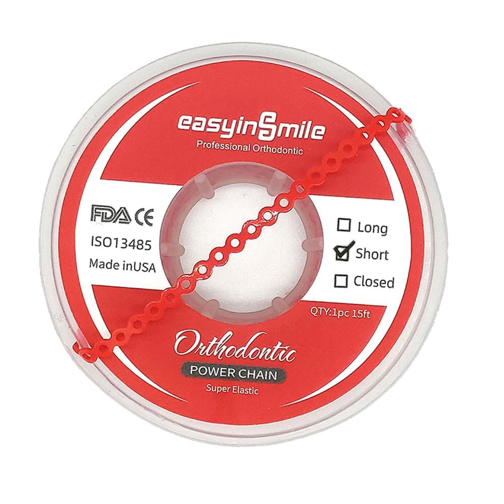 Easyinsmile Easyinsmile Dental Orthodontic Spool Elastic Rubber Band Power Chains for Braces (Short, Red)