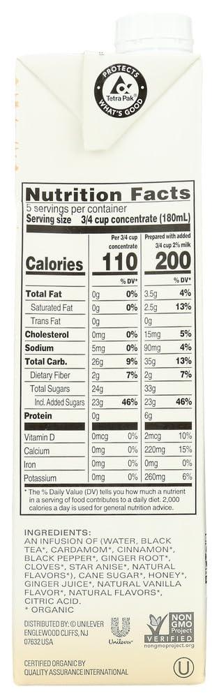 TAZO Tazo Spiced Black Tea Latte Concentrate, Organic, Chai Latte 32 fl oz 2 Pack