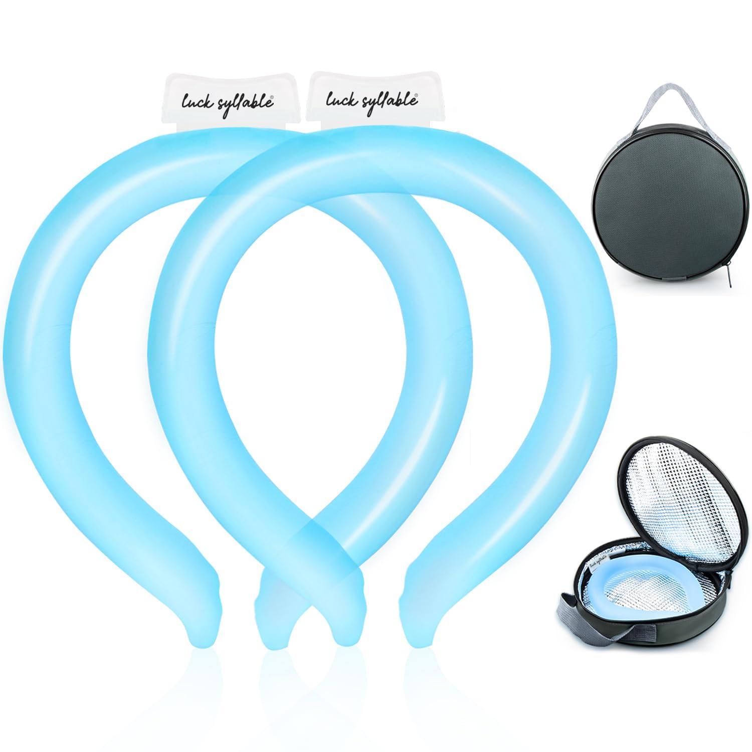 LUCK SYLLABLE Neck Cooling Tube with Cold Insulated Bag, Reusable Wearable Neck Cooler Ring, Cooling Neck Wraps for Summer Heat Outdoor Indoor (Blue*2)
