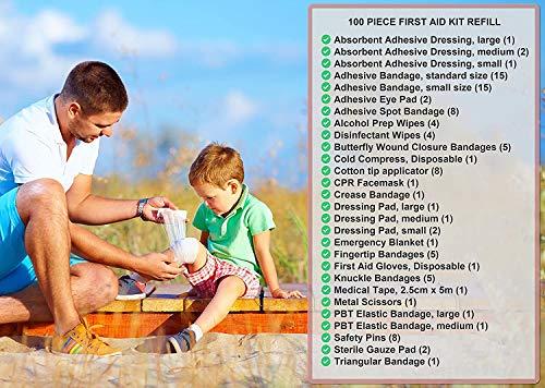 MedSoft First Aid Kit Refill - 100 Piece - Extra Replacement Supplies for First Aid Kits, Loose Packed Restock Supply Pack