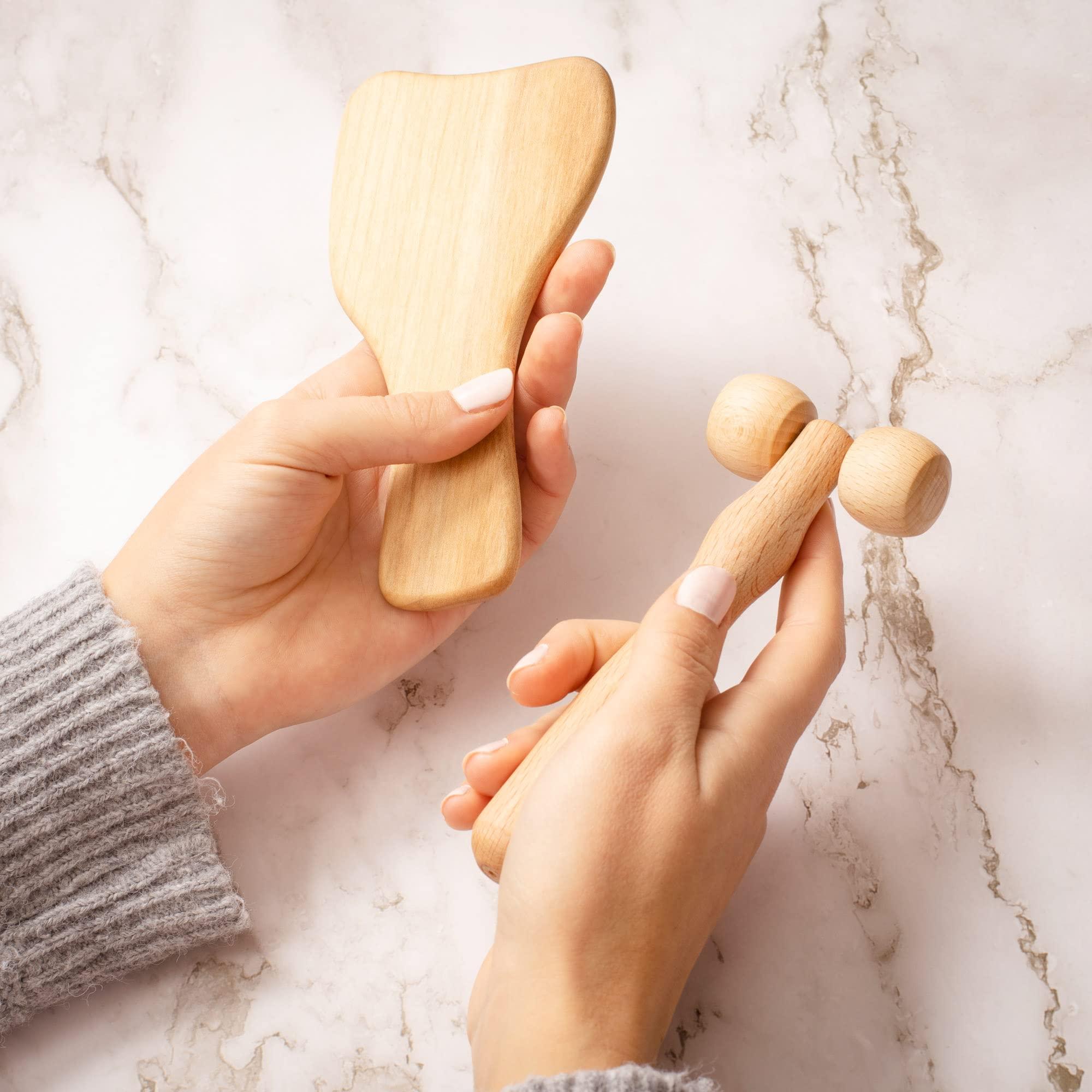 tuuli tuuli Body and Face Roller, Multi-Functional Wooden Massage Roller, Helps Ease Muscle Tension and Support Skin Health, Natural Face Massage Tools, Set of 2 (2 Piece Set C)