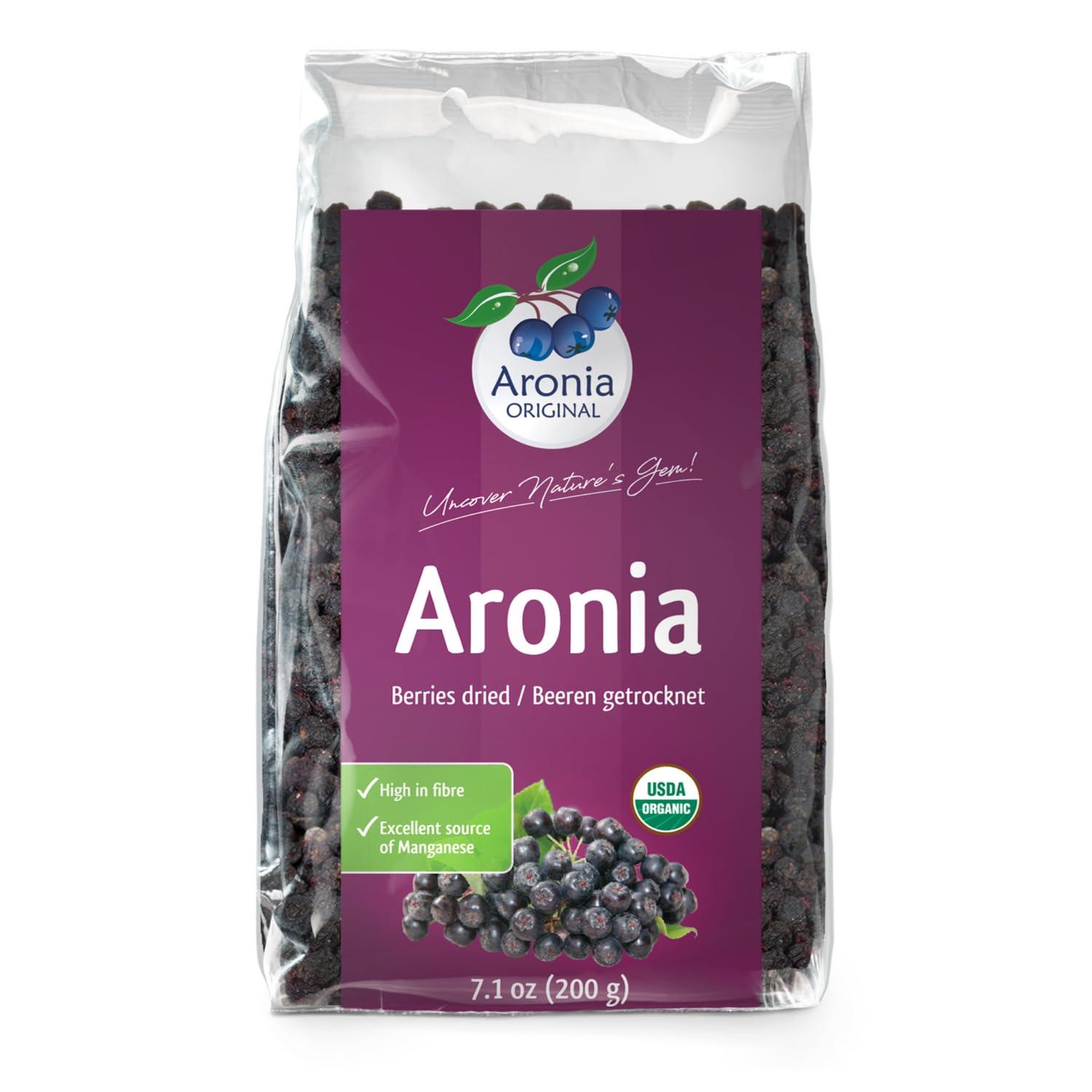 Aronia Original Aronia ORIGINAL Organic Dried Aronia Berries 7.1 oz (200 g) | Gently Dried Immediately After Harvest | No Added Sugar, No Sulfites, No Additives | Vegan, Non-GMO Aronia Berry (Black Chokeberry)
