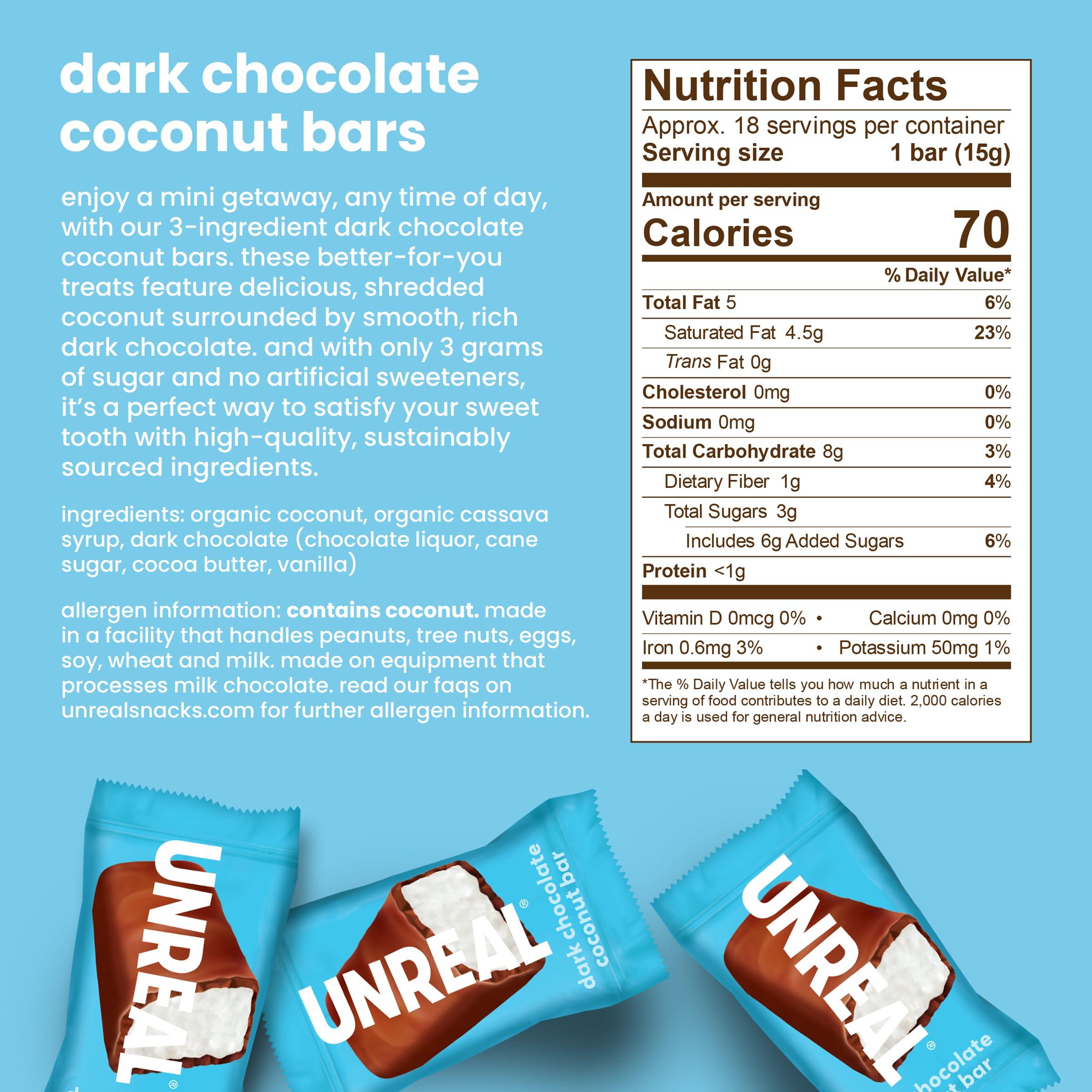 UNREAL UNREAL Dark Chocolate Coconut Bars (3 Caddies) | Vegan, 3g Sugar, & 3 Simple Ingredients | Non-GMO, Gluten Free, & Fair Trade | 40 Cups per Caddy
