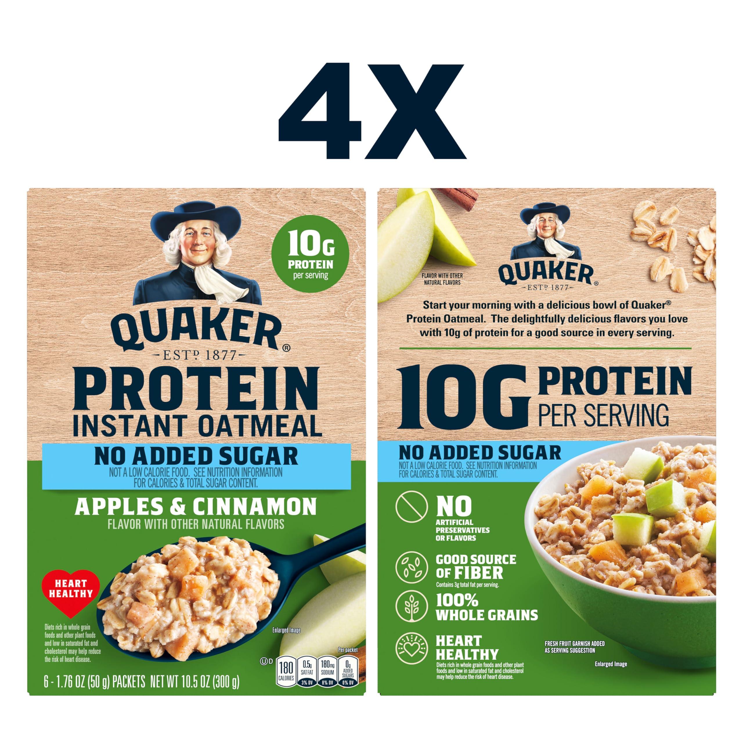 Quaker Quaker Instant Oatmeal, Protein Apple Cinnamon, No Sugar Added, 4 Pack, 42 Oz (24 Count of 1.76 Oz packets)