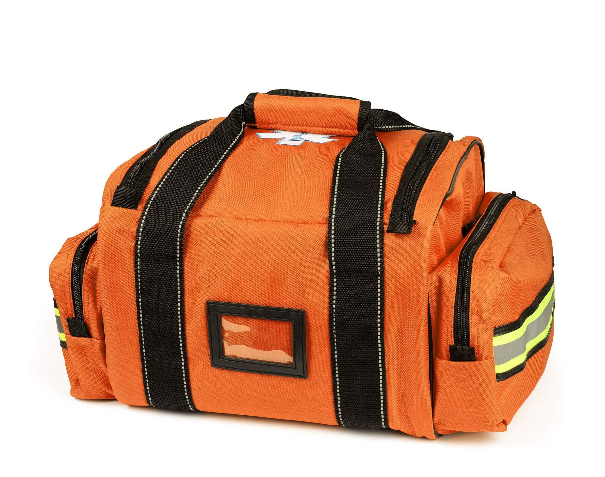 Scherber Scherber Fully-Stocked First Responder Bag | Professional EMT/EMS Trauma & Bleeding Medical Kit | HSA/FSA Approved | CAT Tourniquet, HyFin Chest Seal Israeli Bandage & 250+ First Aid Supplies (Orange)