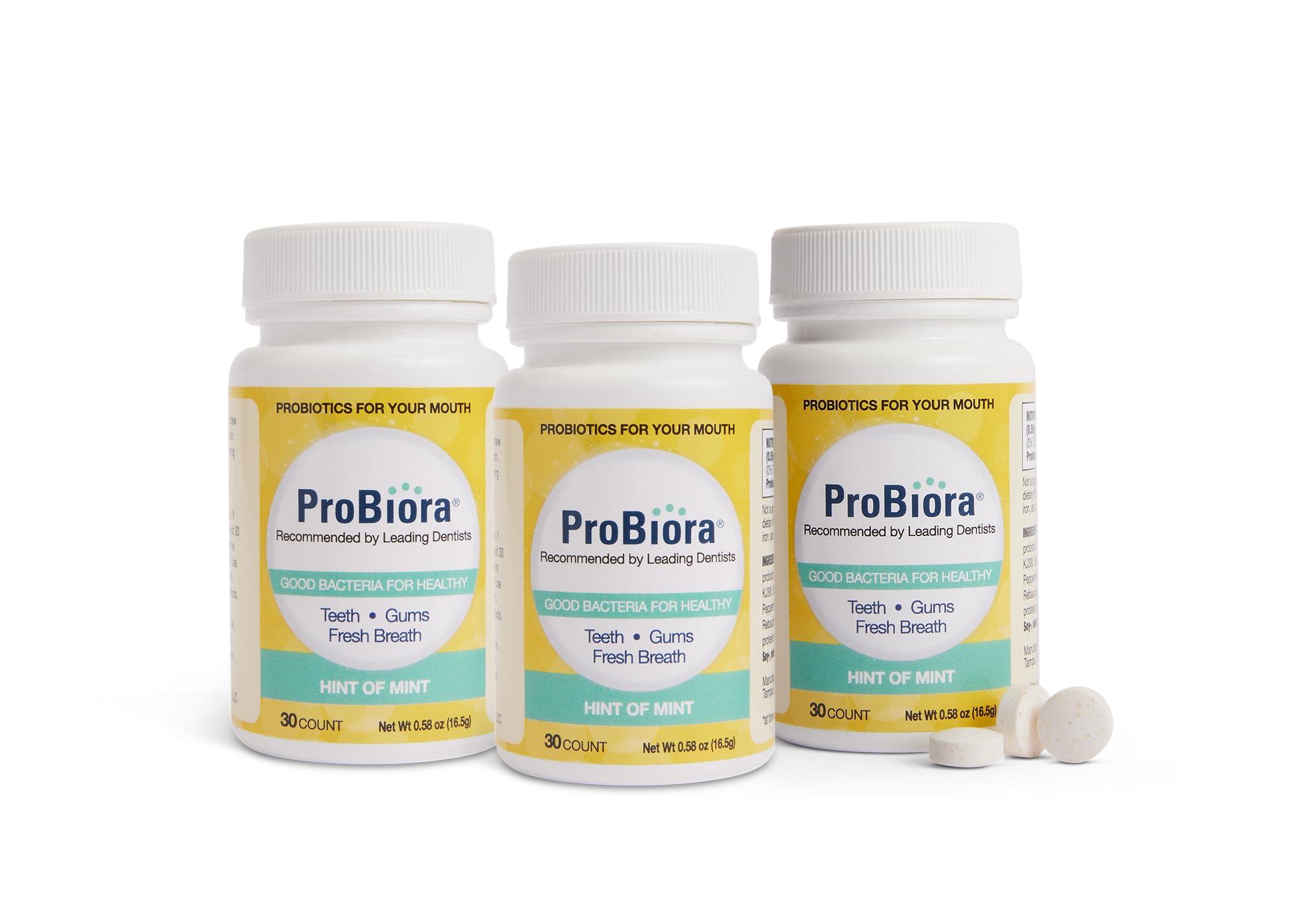 ProBiora Health ProBiora Oral-Care Chewable Probiotic Tablets | Probiotic Supplement for Women & Men | Healthier Teeth & Gums | Fresher Breath | Whiter Teeth | Better Overall Health | 30 Count | Pack of 3 | Mint